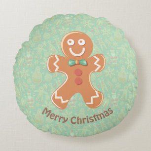 Happy Gingerbread Mann Frohe Weihnachten Rundes Kissen