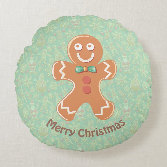 Happy Gingerbread Mann Frohe Weihnachten Rundes Kissen (Vorderseite)