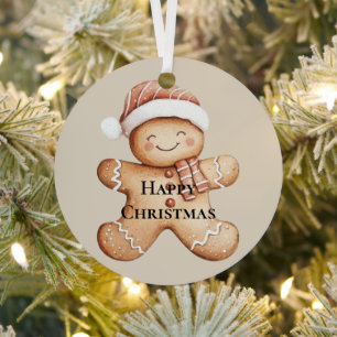 Happy Gingerbrot Cookie mit Weihnachtsmannmütze Ornament Aus Metall