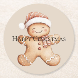 Happy Gingerbrot Cookie mit Weihnachtsmannmütze Runder Pappuntersetzer