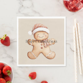 Happy Gingerbrot Cookie mit Weihnachtsmannmütze Serviette