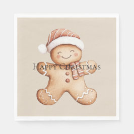Happy Gingerbrot Cookie mit Weihnachtsmannmütze Serviette