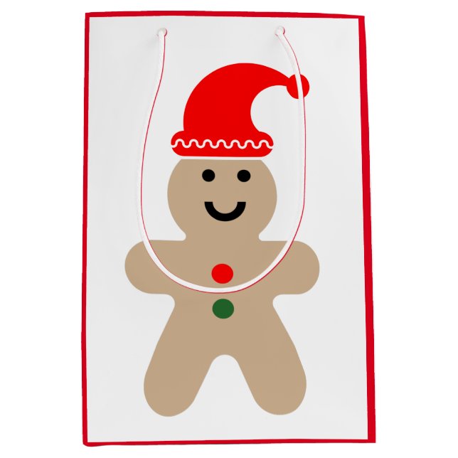 Happy Gingerbrot Mann mit einer Weihnachtsmannmütz Mittlere Geschenktüte (Vorderseite)