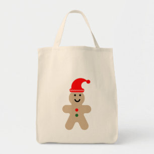 Happy Gingerbrot Mann mit einer Weihnachtsmannmütz Tragetasche
