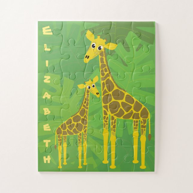 Happy Giraffe Family Kinder Personalisiert Puzzle (Vertikal)