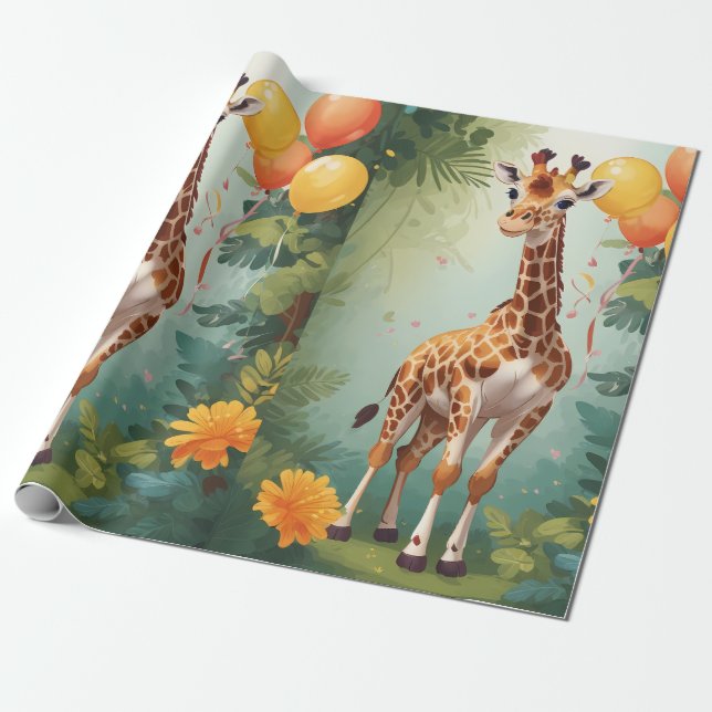 Happy Giraffe & Geschenke im Dschungel | Schleifpa Geschenkpapier (Ungerollt)