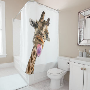 Happy Giraffe Tongue Out and Playful Wink - Läche Duschvorhang