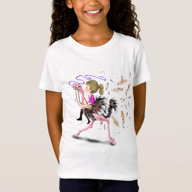 Happy Girl and Ostrich - Racing Team - Spaß Zeichn T-Shirt (Vorderseite)