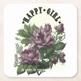 Happy Girl Blumendesign Rechteckiger Pappuntersetzer