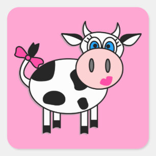 Happy Girl Cow Square Quadratischer Aufkleber