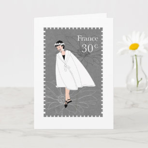 Happy Girl France Briefmarke Faltes Grußkarte Karte
