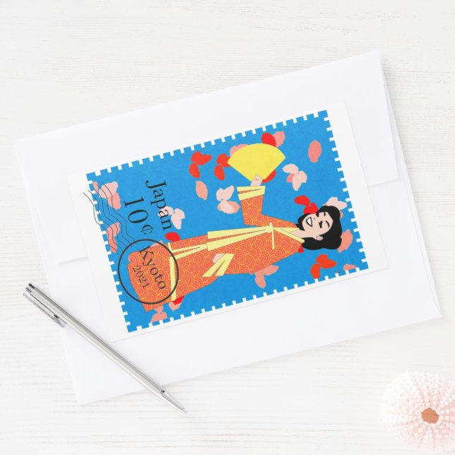 Happy Girl Japan Briefmarke Art Decorative Sticker (Umschlag)