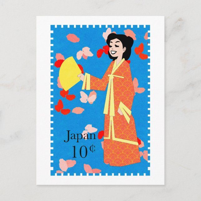 Happy Girl Japan Briefmarke Art Postkarte (Vorderseite)