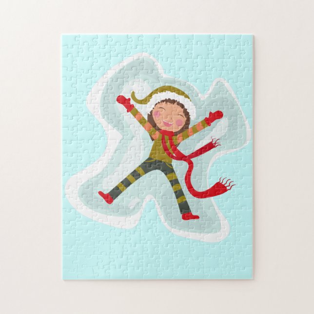 Happy Girl Making Snow Angel Xmas Winter Puzzle (Vertikal)