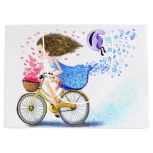 Happy Girl mit Bike Gift Bag Große Geschenktüte