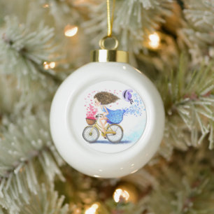 Happy Girl mit Bike Weihnachtsschmuck Keramik Kugel-Ornament