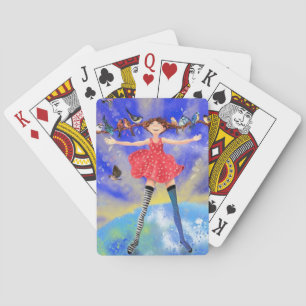 Happy Girl mit Vögeln Kartenspiel Geschenk Spielkarten