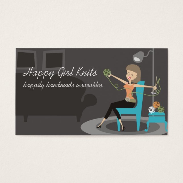 Happy Girl Strickkarten Visitenkarten (Vorderseite)