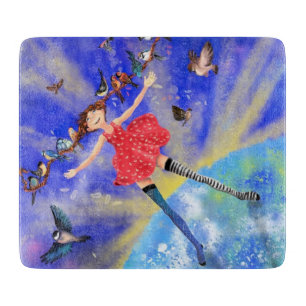 Happy Girl with Birds - Happines - Joy Schneidebrett