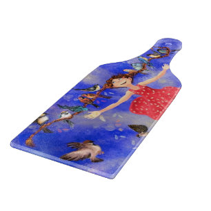 Happy Girl with Birds - Happines Schneidebrett