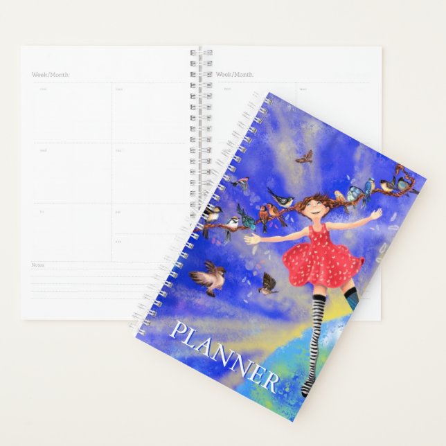Happy Girl with Birds Planner Planer (Anzeige)