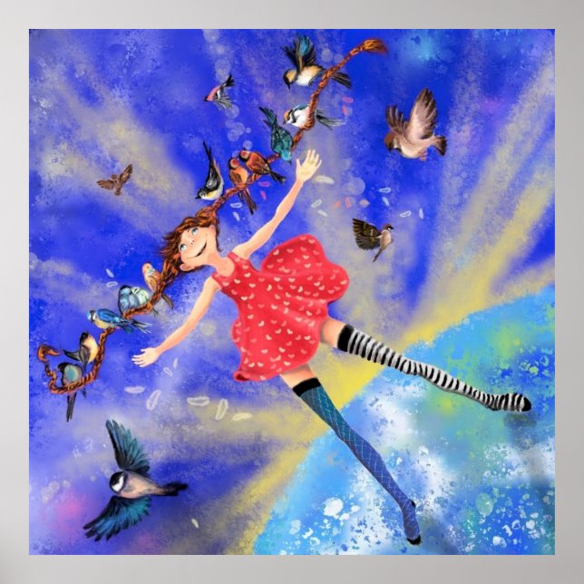 Happy Girl with Birds Poster Happy (Vorne)