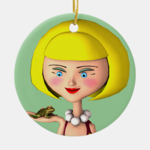 Happy Girl with Frog Prince Keramikornament