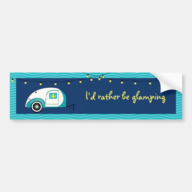 Happy Glamper Aquamarine Vintag Teardrop Trailer Autoaufkleber (Vorne)