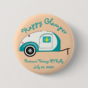 Happy Glamper Aquamarine Vintag Teardrop Trailer Button