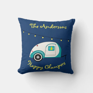 Happy Glamper Aquamarine Vintag Teardrop Trailer Kissen