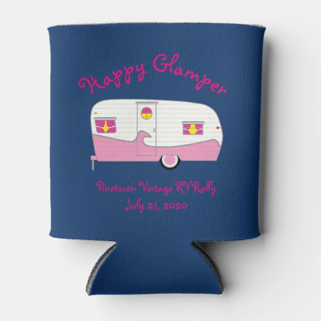 Happy Glamper Pink Vintager Ham Trailer Dosenkühler (Vorderseite)