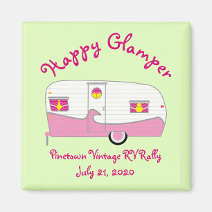 Happy Glamper Pink Vintager Ham Trailer Magnet