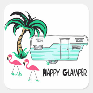 Happy Glamper Quadratischer Aufkleber