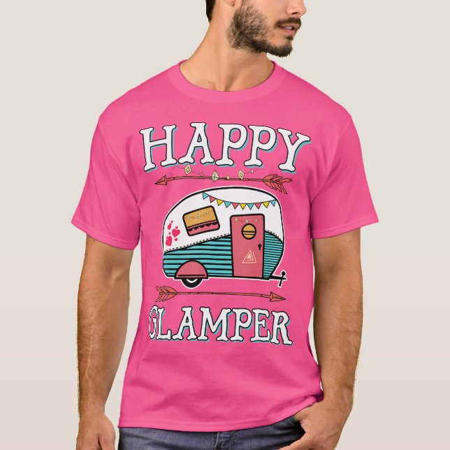 Happy Glamper T Shirt Camper Camping Wandern Männe (Vorderseite)