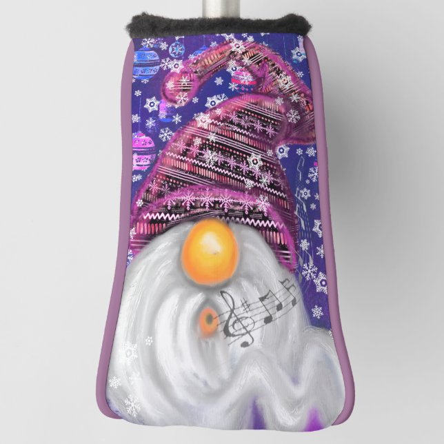 Happy Gnome in Lila Hut Singt ein Weihnachtslied   Golf Headcover (Rotieren 90)