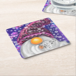 Happy Gnome in Lila Hut Singt ein Weihnachtslied   Rechteckiger Pappuntersetzer