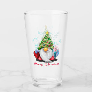 Happy Gnome mit Geschenk Weihnachtsglas Glas