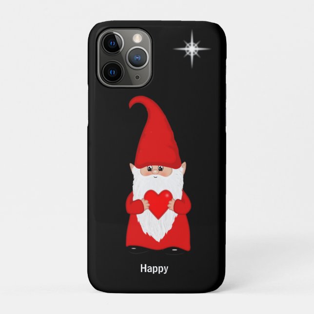 Happy gnome mit Herz auf schwarz Case-Mate iPhone Hülle (Rückseite)