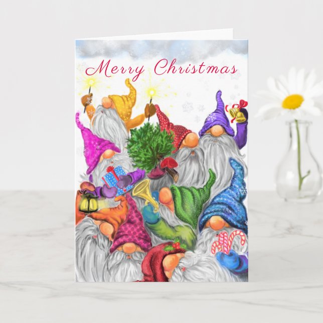 Happy Gnome Party Weihnachtskarte Karte (Kleine Pflanze)