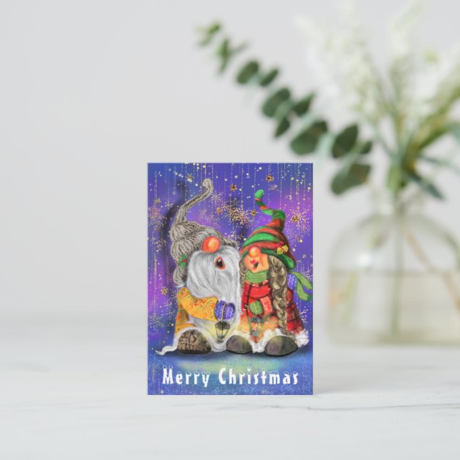 Happy Gnomes Weihnachtskarte Mitteilungskarte (Stehend Vorderseite)