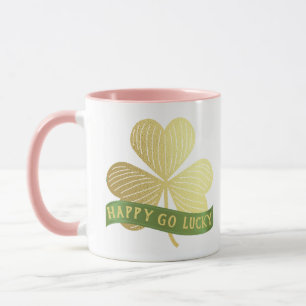 Happy Go Lucky Gold Kleeblatt St Patrick's Pink Tasse