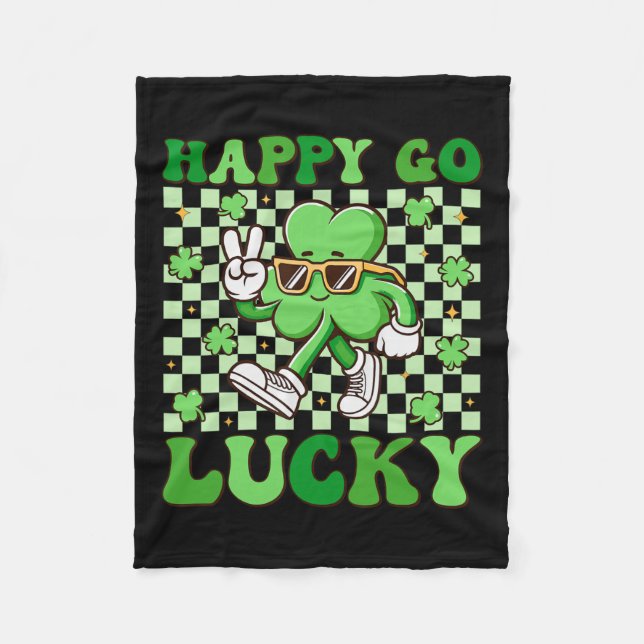 Happy Go Lucky Kleeblatt Irish St Patricks Day Gro Fleecedecke (Vorderseite)
