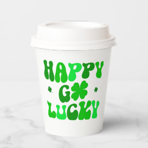 HAPPY GO LUCKY Kleeblatt Papier Becher mit Deckel