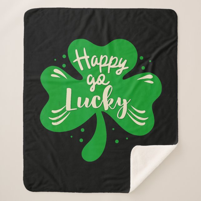 Happy Go Lucky Kleeblatt St Patricks Day Sherpadecke (Vorderseite)