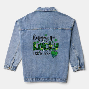 Happy Go Lucky L & D Nurse St Patrick's Day Tri-Bl Jeansjacke