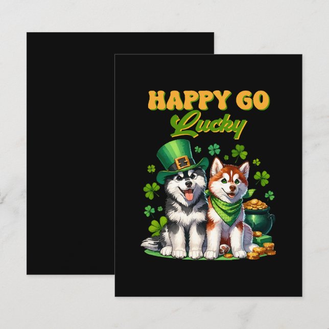 Happy Go Lucky Niedlich Husky St Patricks Day Begleitkarte (Vorne/Hinten)