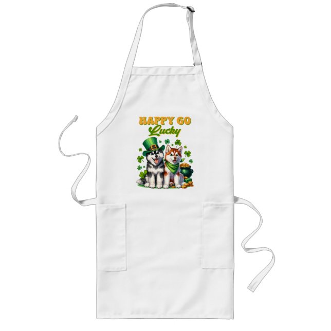 Happy Go Lucky Niedlich Husky St Patricks Day Lange Schürze (Vorne)