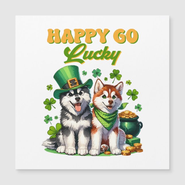Happy Go Lucky Niedlich Husky St Patricks Day Magnetkarte (Vorderseite)
