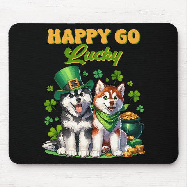 Happy Go Lucky Niedlich Husky St Patricks Day Mousepad (Vorne)