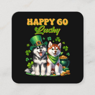 Happy Go Lucky Niedlich Husky St Patricks Day Quadratische Visitenkarte